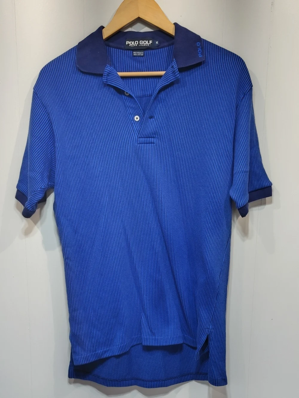 Polo Ralph Lauren Golf Polo‎ in Blue Ribbed size Medium 90's Vintage Split Hem
